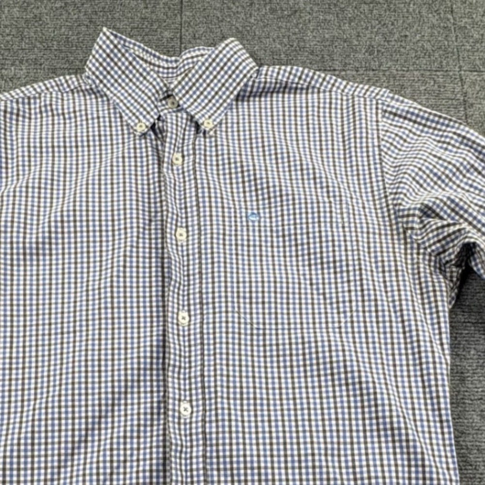 Southern Tide Mens Small Blue Brown Gingham Long Sleeve Button Down Shirt